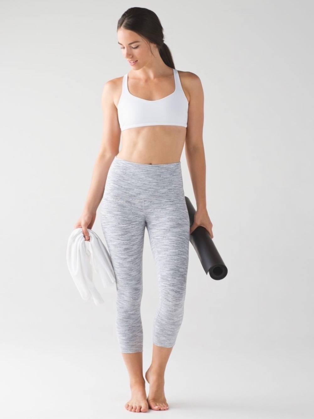 Lululemon Wunder Under Crop Jacquard Stripe Pants Legging Stretch 8 Space Grey